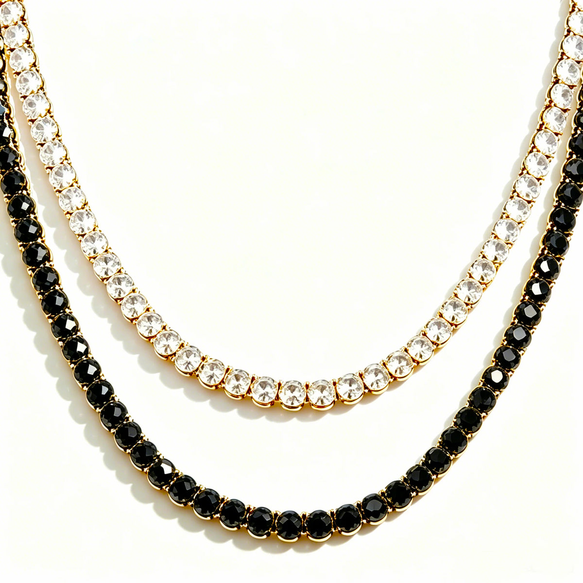 TOPGRILLZ 2PC Classic Versatile 3-5MM Tennis Chain Hip Hop Jewelry Set in Black & White CZ - Festival Gift For Men&Women