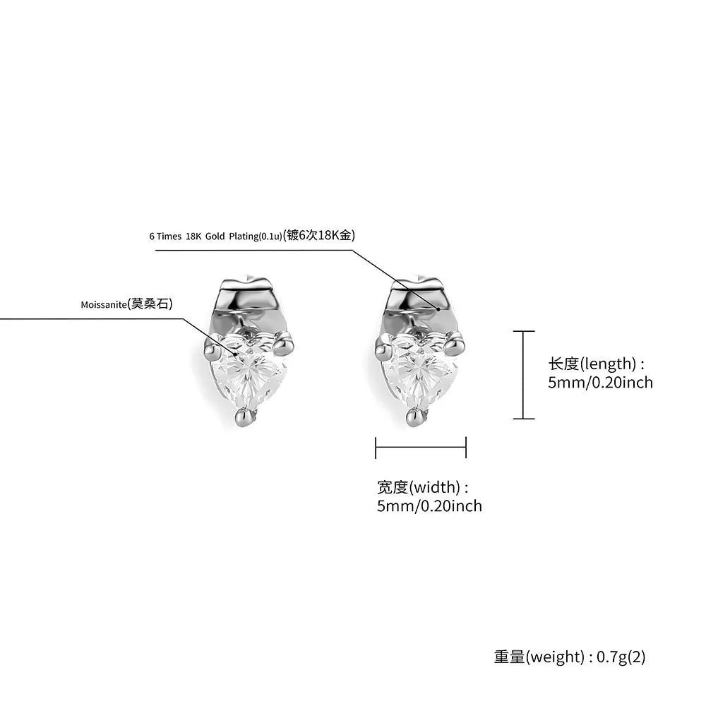 TOPGRILLZ Heart Moissanite Stud Earrings 4-9mm 925 Silver Post 3-Prong Sparkling Christmas Gift Hip Hop Jewelry Men Women