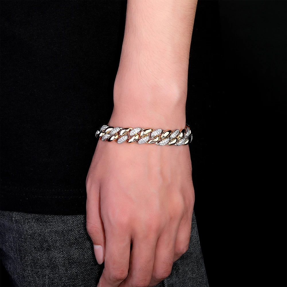 TOPGRILLZ New 9/14MM  Cuban Chain Bracelet With Gold Silver Color Spring Clasp Bling Iced Out CZ Jewelry Gift For Men Women
