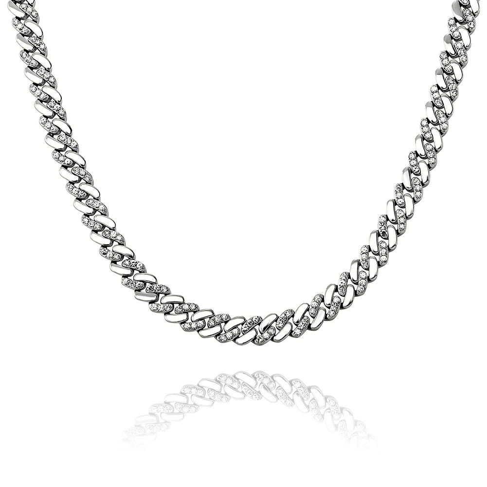 TOPGRILLZ 6MM/8MM Cuban Chain Necklace With Gold Plated Waterproof Iced Out Czechic Stone Hip Hop Fashion Jewelry For Men Women