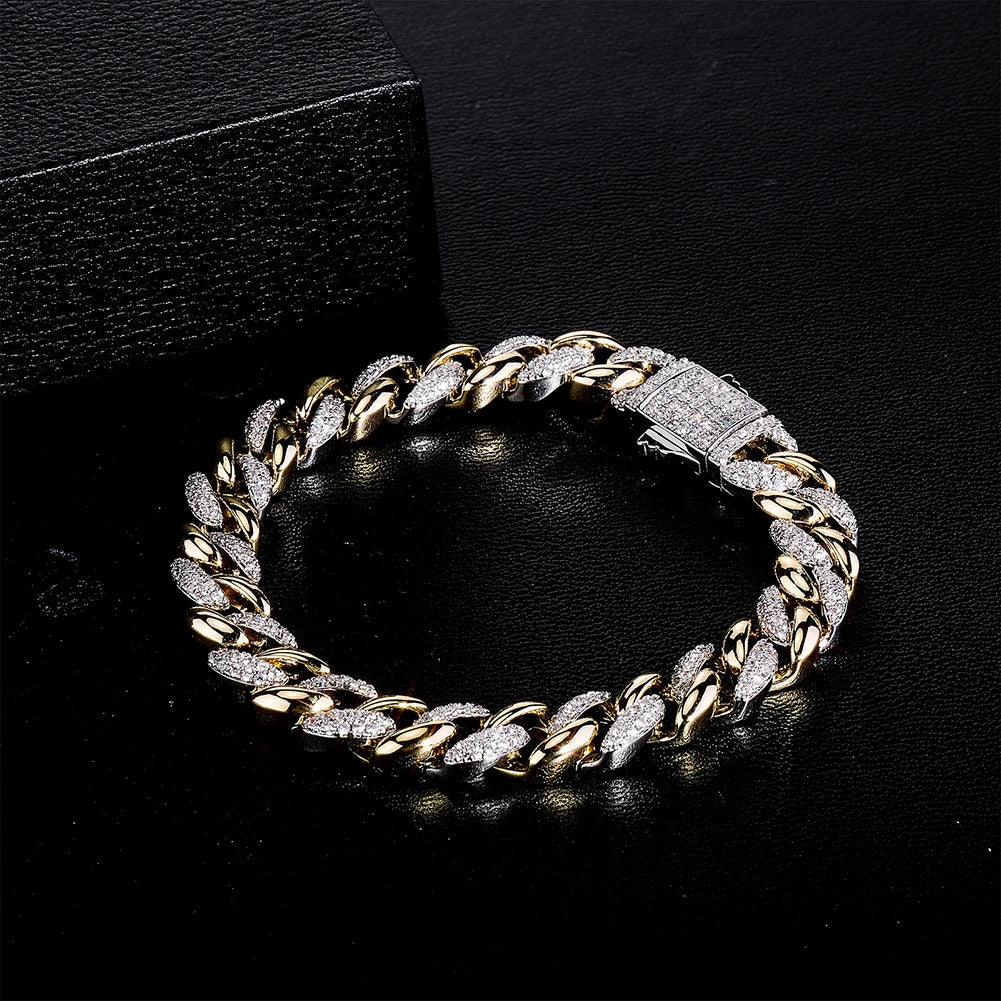 TOPGRILLZ New 9/14MM  Cuban Chain Bracelet With Gold Silver Color Spring Clasp Bling Iced Out CZ Jewelry Gift For Men Women