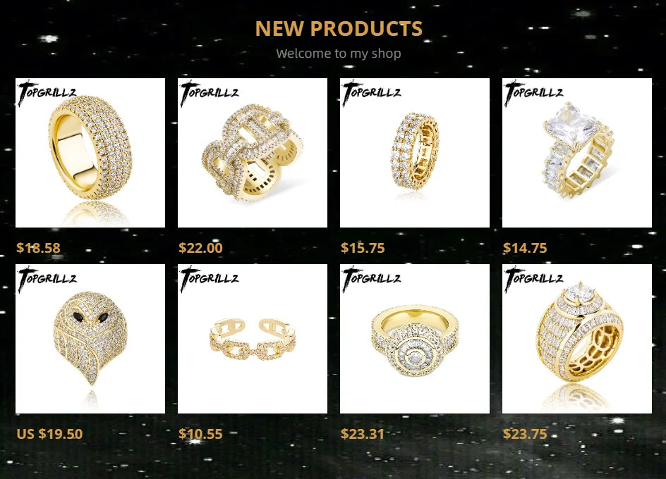 TOPGRILLZ 10MM Hip Hop Iced Out Cubic Zircon Bling Round Ring Gold Silver Color Jewelry Gifts For Men