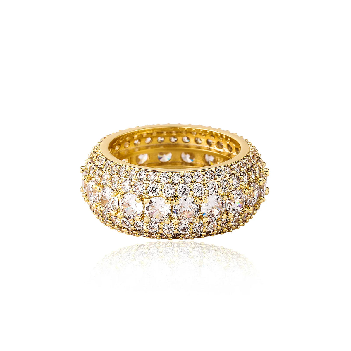 TOPGRILLZ 10MM Hip Hop Iced Out Cubic Zircon Bling Round Ring Gold Silver Color Jewelry Gifts For Men