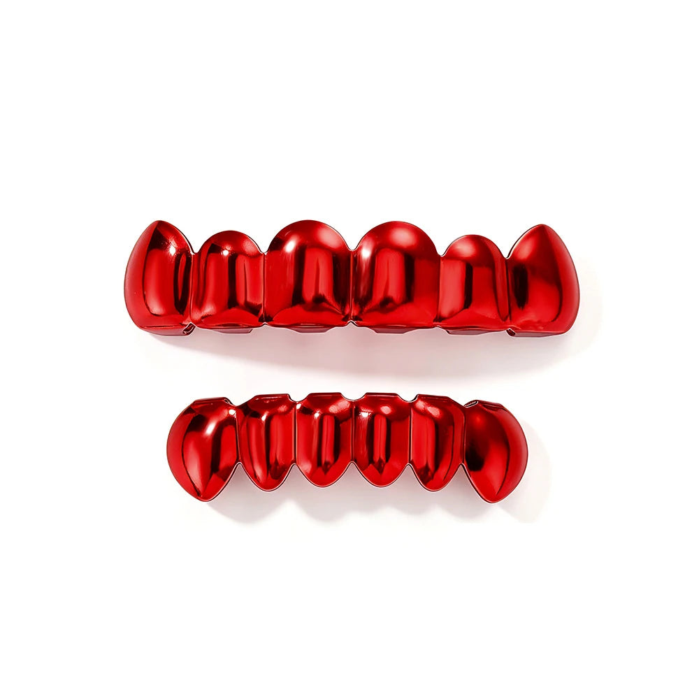 TOPGRILLZ Red Mirror Hip Hop Grillz Set 2Pcs 8 Teeth Top Bottom Grills Y2K Party Cosplay Teeth Halloween Jewelry Men Women