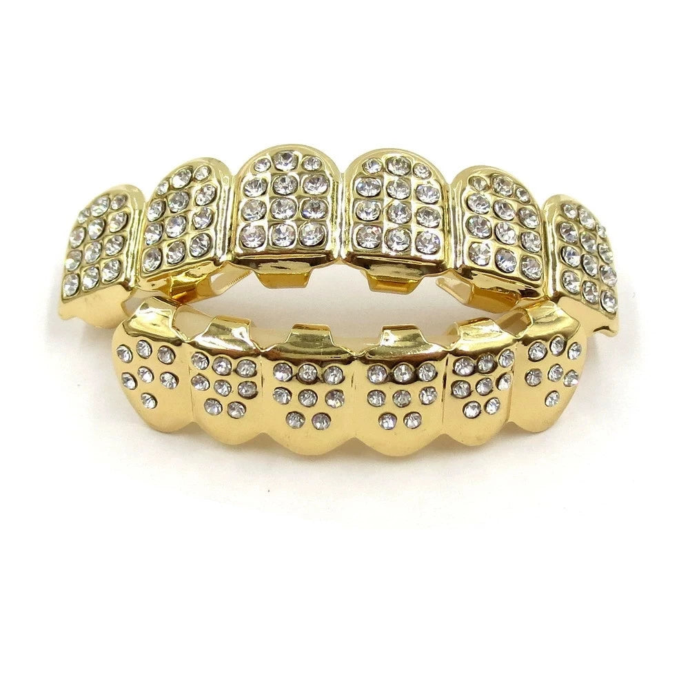 TOPGRILLZ Iced Out Full CZ Stones Teeth Grillz Fashion 5A+ Cubic Zircon 6 Top&6 Bottom Tooth Caps For Men Women Dental Grills