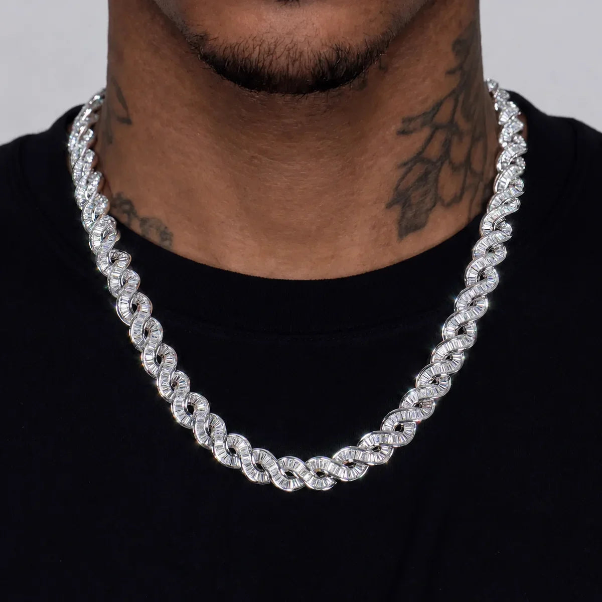 TOPGRILLZ Baguette CZ DNA Twist Chain Necklace S Wave Link Full Iced Out Silver Plated Hip Hop Jewelry Men Women