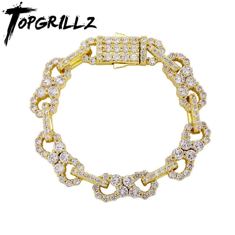 TOPGRILLZ 10mm Iced Out Infinite CZ Stones Chain Bracelet For Men's Fashion Gold Silver Color 8 Characters Rapper Charm Jewelry