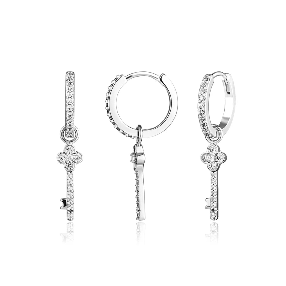 TOPGRILLZ 2022 New Couple Earrings Lock & Key Drop Earrings Iced Micro Pave Cubic Zirconia Earrings Hip Hop Jewelry For Gift
