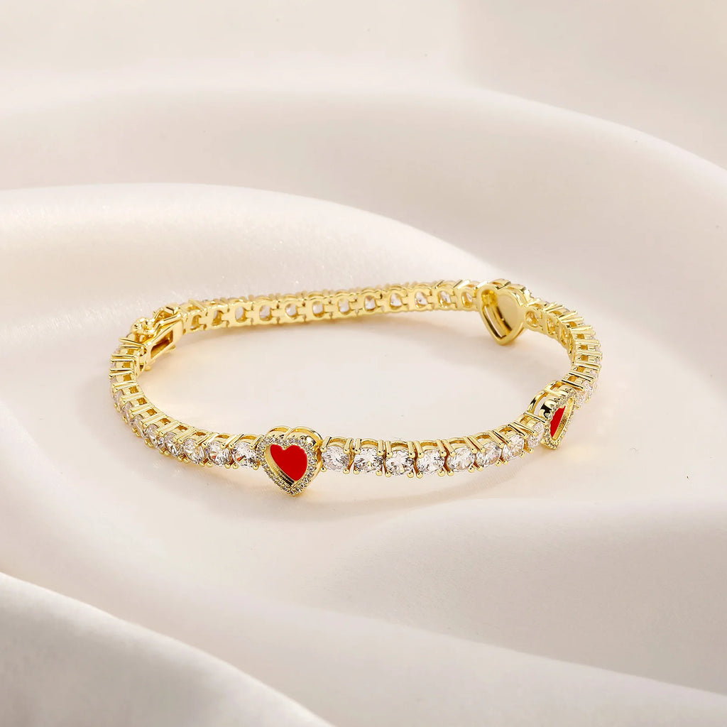TOPGRILLZ Iced Out Lucky Clover/Heart 4mm Tennis Bracelets Full Cubic Zirconia Flower Bracelet For Women Men Hiphop Jewelry