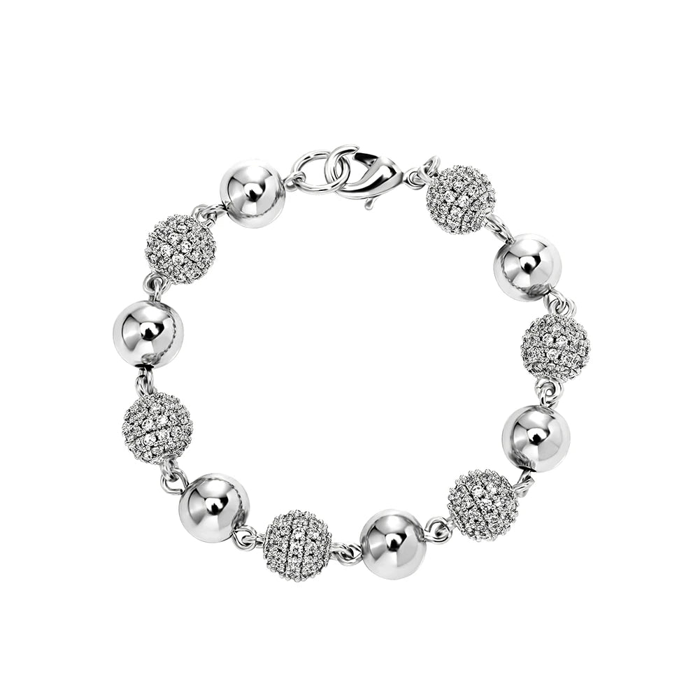 TOPGRILLZ 6mm8mm Big Round Ball Bracelet with Pearl Hip Hop Bracelet Iced Out CZ Gold Color Bracelet Punk Bling Jewelry For Gift
