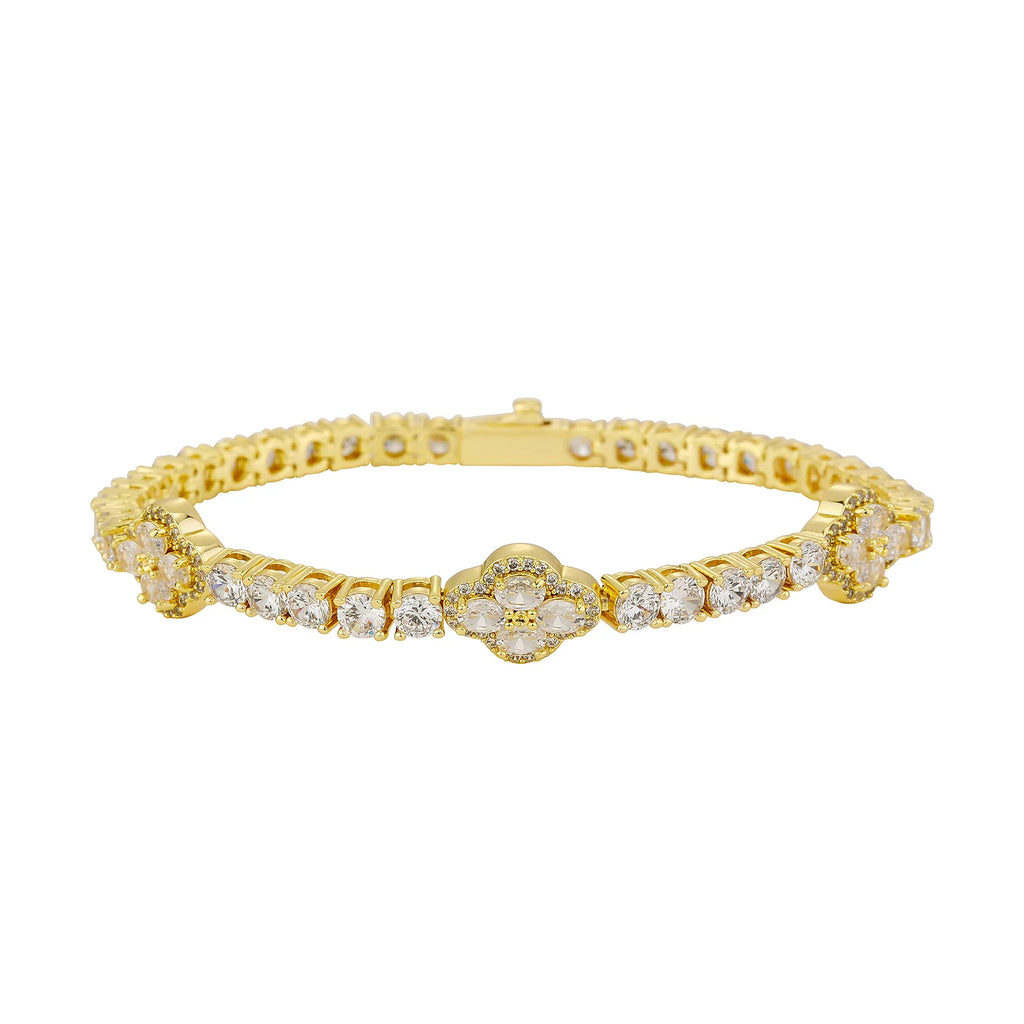TOPGRILLZ Iced Out 4mm Zirconia Tennis Bracelet Flower Four Leaf Clover CZ Chain with Spring Buckle For Women Men Jewelry