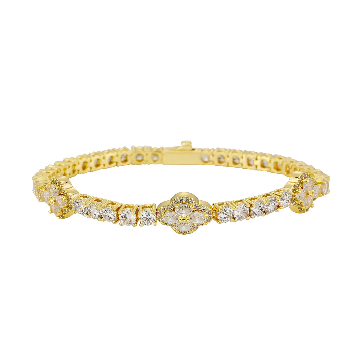 TOPGRILLZ Iced Out 4mm Zirconia Tennis Bracelet Flower Four Leaf Clover CZ Chain with Spring Buckle For Women Men Jewelry