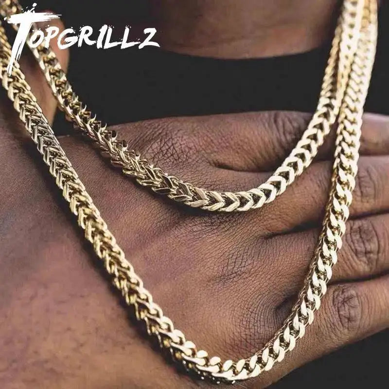 TOPGRILLZ Stainless Steel 4mm Franco Link Chain Necklace High Polish Mirror Finish Double Layer Hip Hop Jewelry Men Women