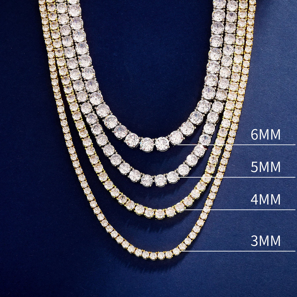 TOPGRILLZ 2PC Classic Versatile 3-5MM Tennis Chain Hip Hop Jewelry Set in Black & White CZ - Festival Gift For Men&Women