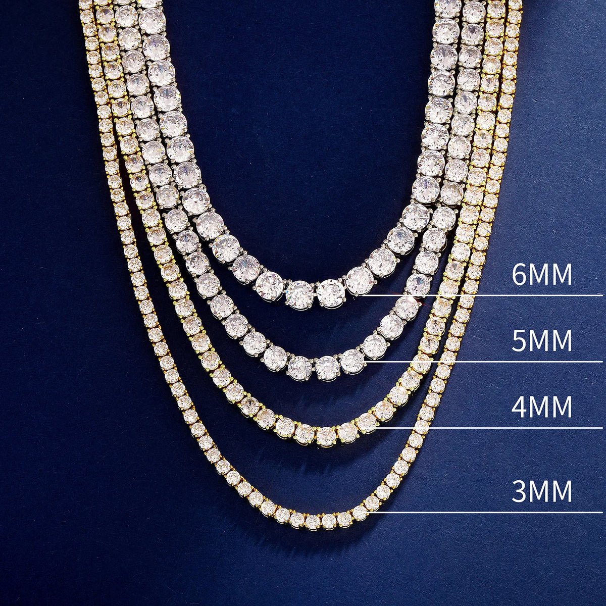 TOPGRILLZ 2PC Classic Versatile 3-5MM Tennis Chain Hip Hop Jewelry Set in Black & White CZ - Festival Gift For Men&Women