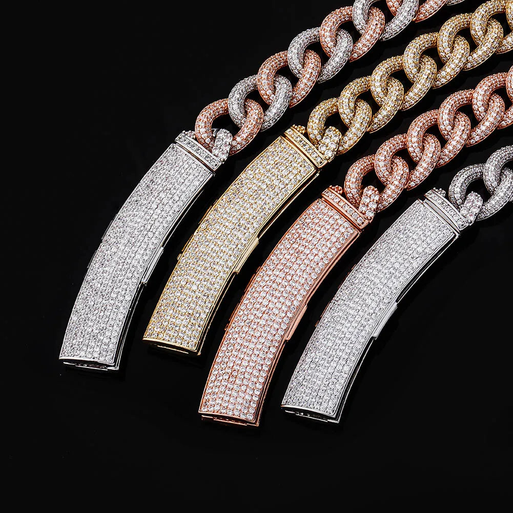 TOPGRILLZ 13mm Heavy Duty Full CZ Miami Cuban Chain Necklace Long Box Clasp Iced Out Silver Plated Bling Hip Hop Men Women