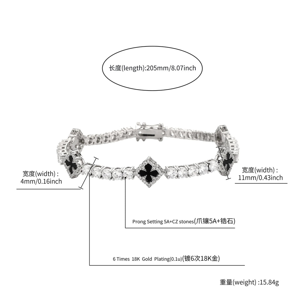 TOPGRILLZ Iced Out Charm Lucky Clover 4mm Tennis Bracelet Black Drip Oil Micro Paved Cubic Zircon Chain For Men Women Jewelry
