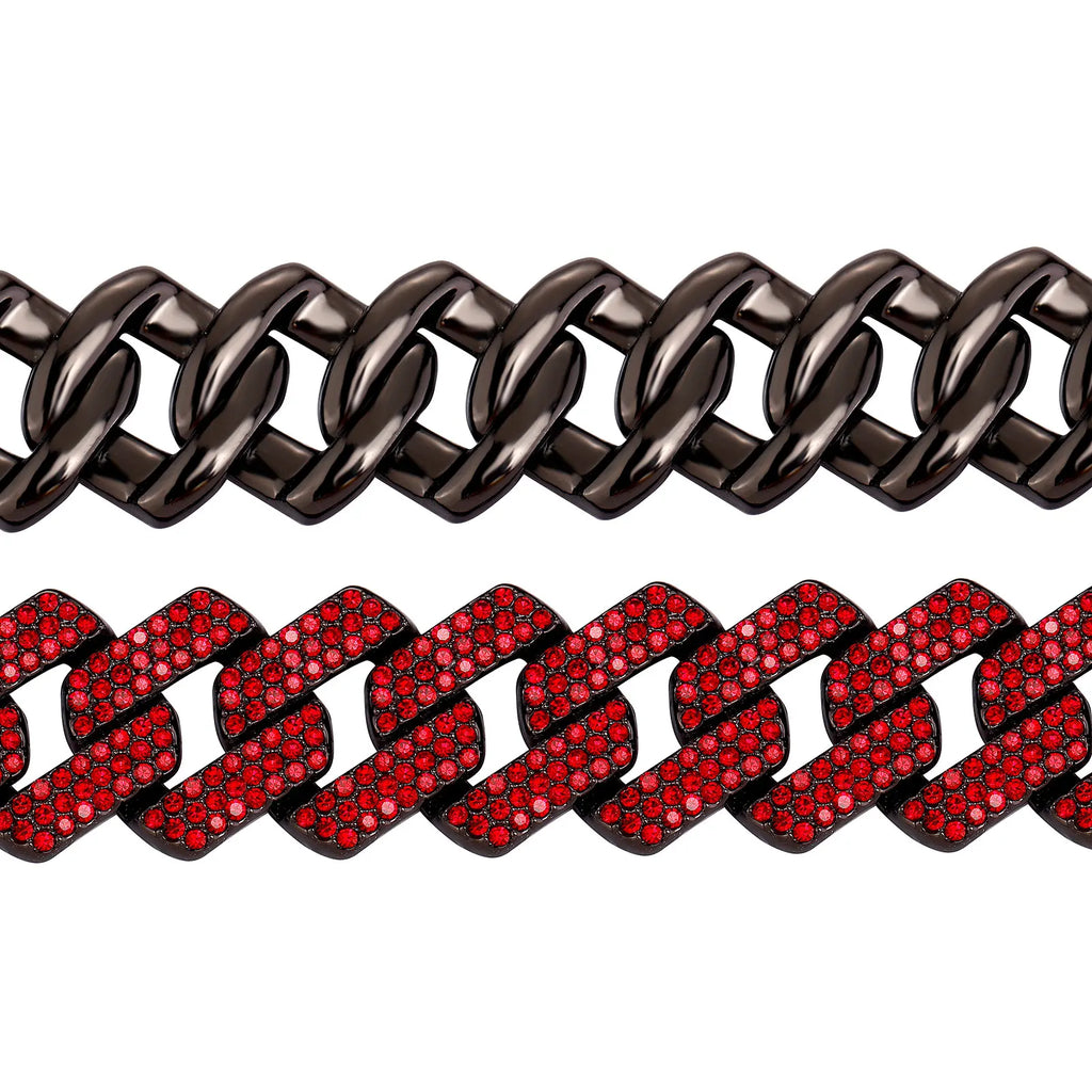 TOPGRILLZ 20MM Full Black Red Iced Out Miami Cuban Link Alloy Rhinestone Bracelet Necklace Hip Hop Jewelry Men Women