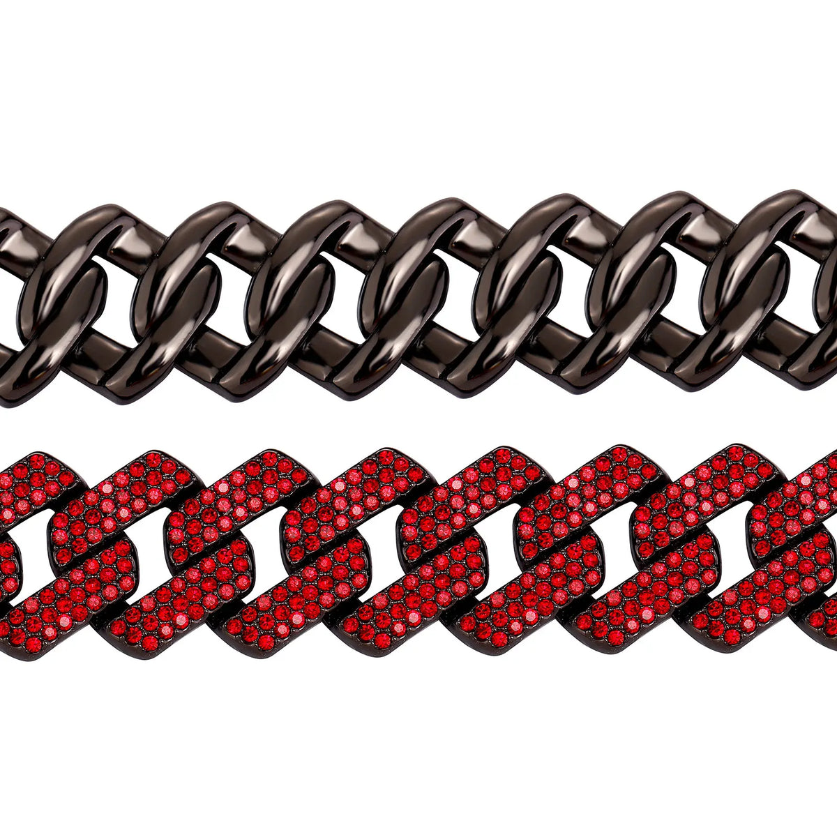 TOPGRILLZ 20MM Full Black Red Iced Out Miami Cuban Link Alloy Rhinestone Bracelet Necklace Hip Hop Jewelry Men Women