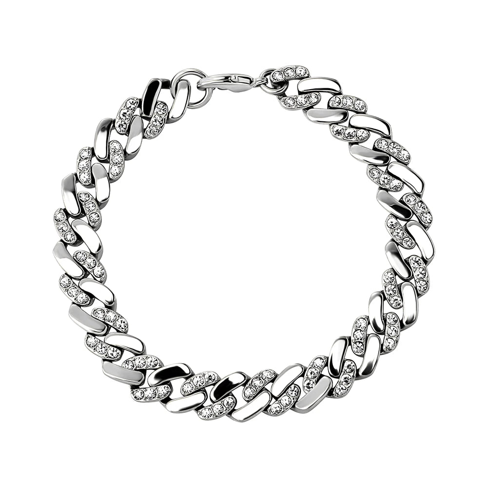 TOPGRILLZ 6MM/8MM Cuban Chain Necklace With Gold Plated Waterproof Iced Out Czechic Stone Hip Hop Fashion Jewelry For Men Women