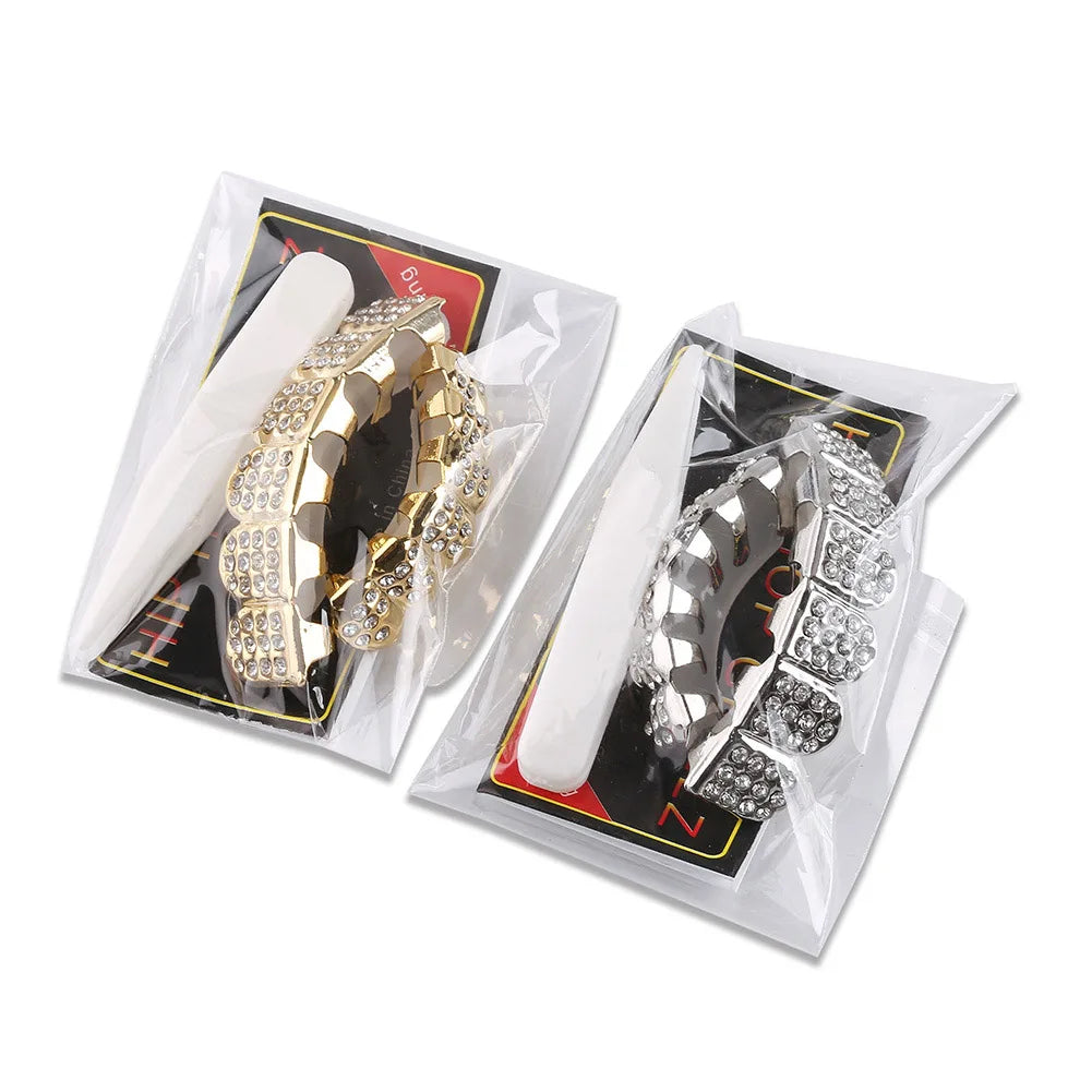 TOPGRILLZ Iced Out Full CZ Stones Teeth Grillz Fashion 5A+ Cubic Zircon 6 Top&6 Bottom Tooth Caps For Men Women Dental Grills
