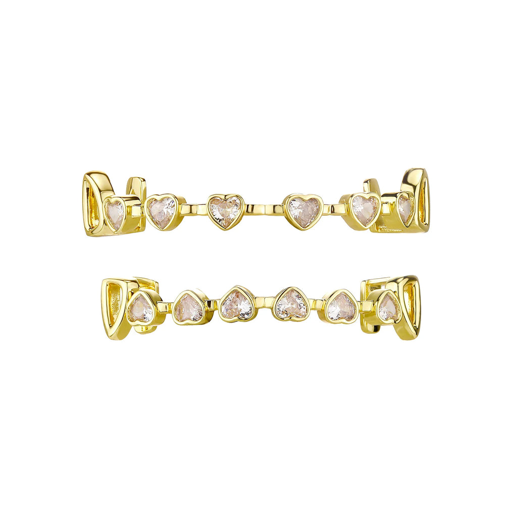 TOPGRILLZ Hip Hop Y2K Copper Grillz Set Pink And Clear Heart CZ Top Bottom Teeth Cap Sweet Cool Bling Jewelry For Women Men