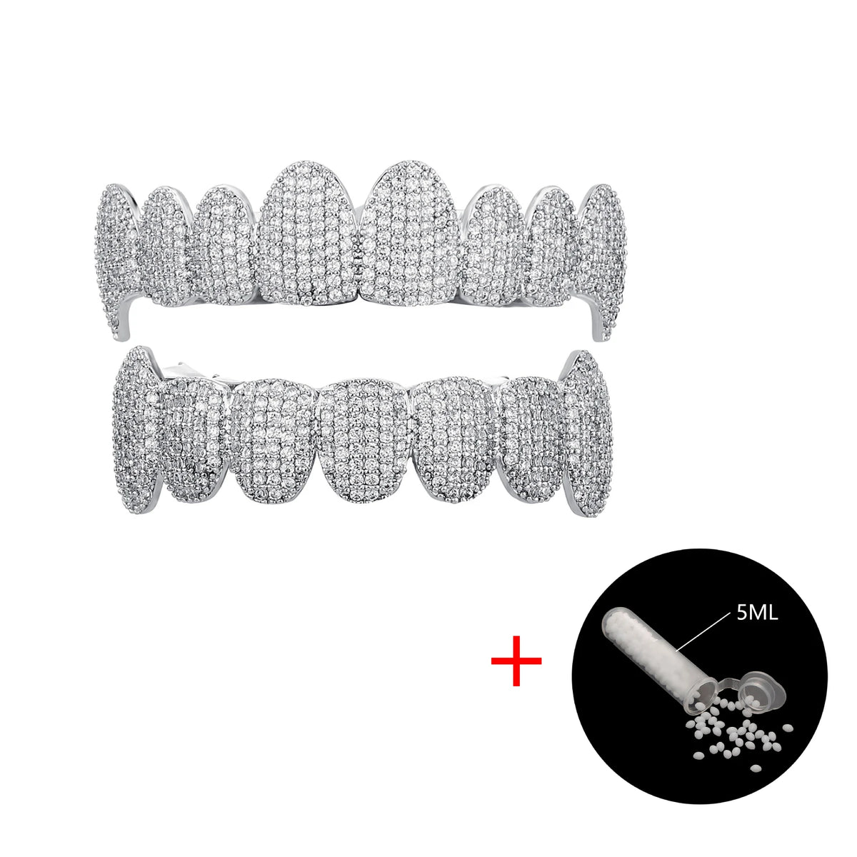 TOPGRILLZ 3 Styles Hip Hop Grillz Full CZ Fang Wavy Pink Accent Grills Set Iced Out 8 Teeth Halloween Jewelry Men Women
