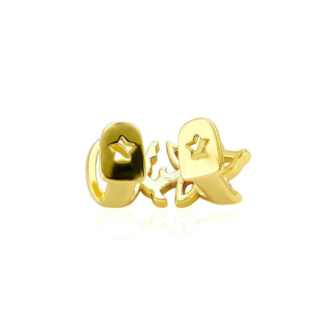 TOPGRILLZ Glossy Double Hollow Flower Tooth Grillz For Women Gold Silver Color Daily Wearable Tooth Jewelry Dental Grills