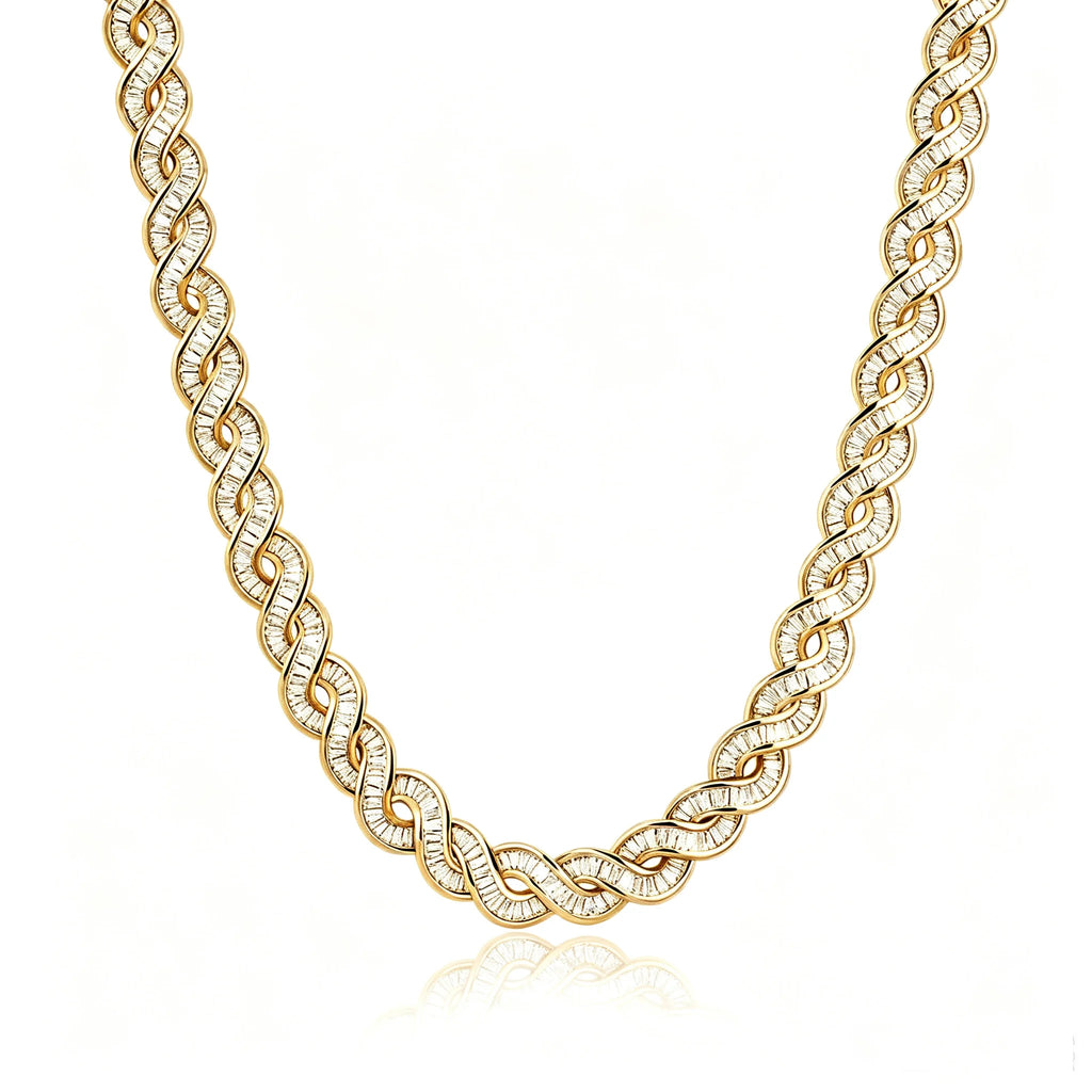 TOPGRILLZ Baguette CZ DNA Twist Chain Necklace S Wave Link Full Iced Out Silver Plated Hip Hop Jewelry Men Women