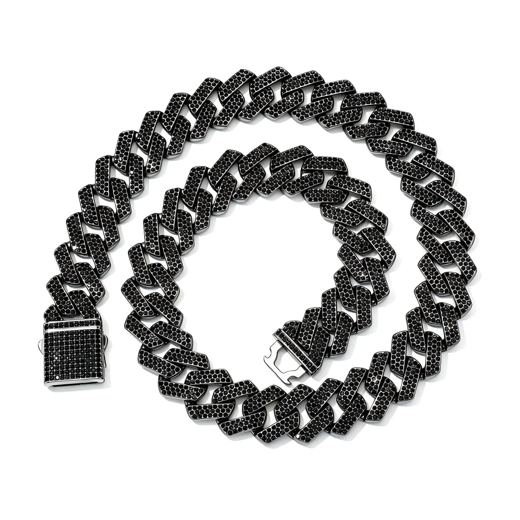 TOPGRILLZ 20MM Full Black Red Iced Out Miami Cuban Link Alloy Rhinestone Bracelet Necklace Hip Hop Jewelry Men Women