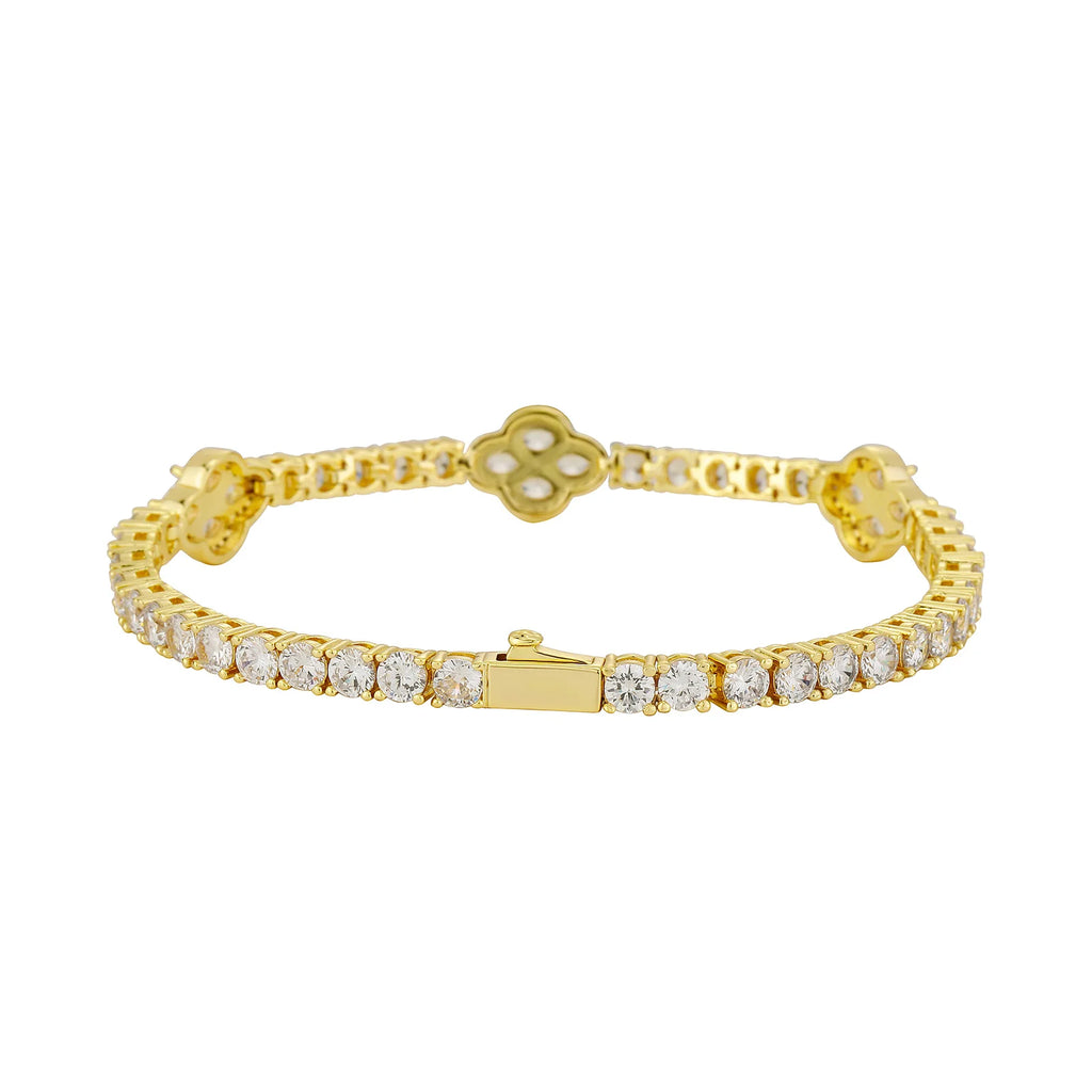 TOPGRILLZ Iced Out 4mm Zirconia Tennis Bracelet Flower Four Leaf Clover CZ Chain with Spring Buckle For Women Men Jewelry