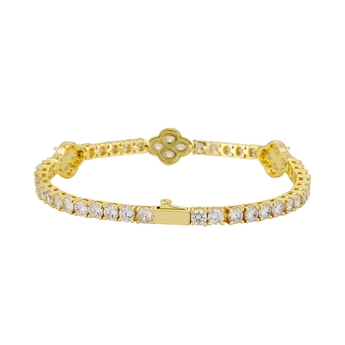 TOPGRILLZ Iced Out 4mm Zirconia Tennis Bracelet Flower Four Leaf Clover CZ Chain with Spring Buckle For Women Men Jewelry