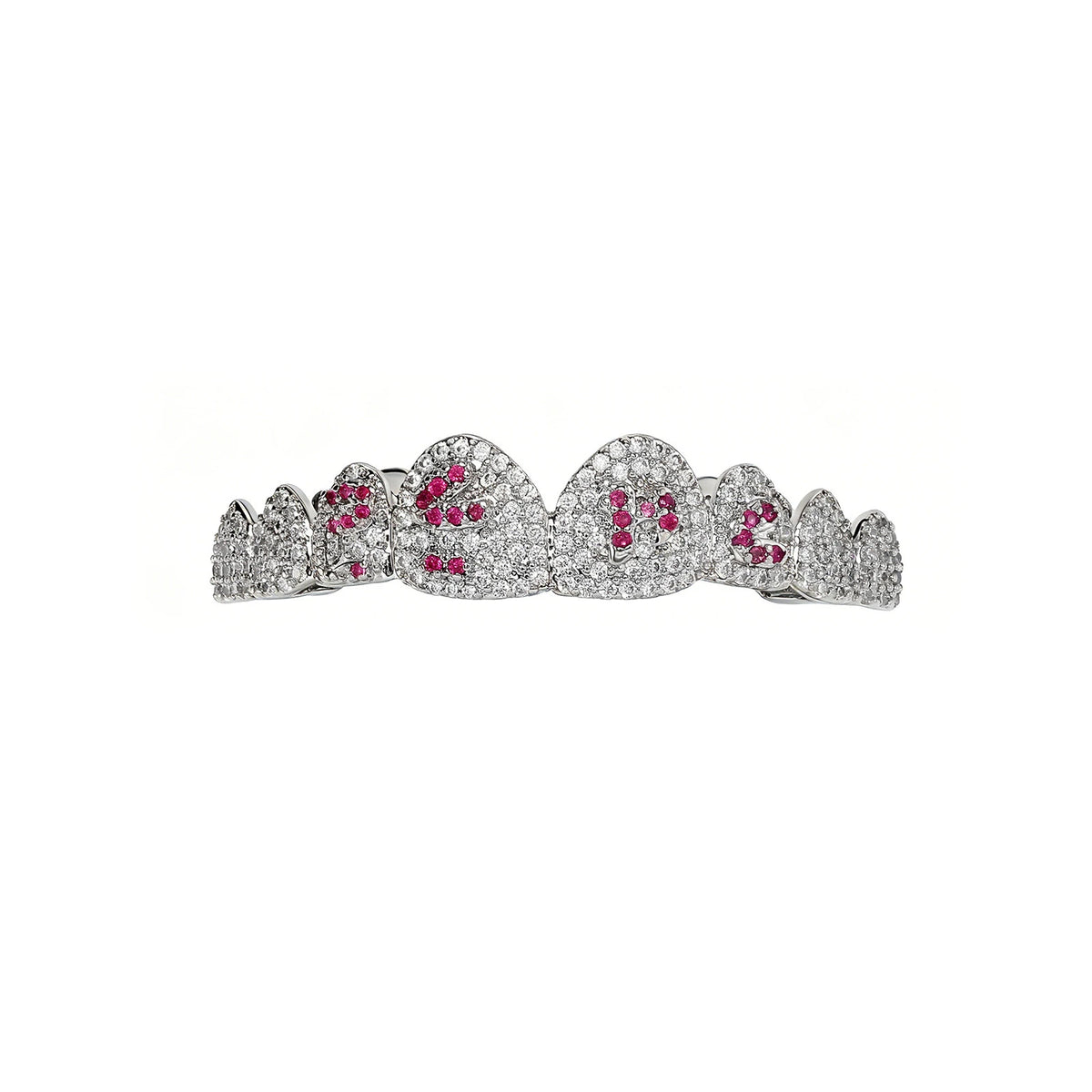 TOPGRILLZ White & Pink CZ Heart Cross Star Micro Pave Fang Grillz Set Gold Plated Top Bottom 8 Teeth Y2K Sweet Hip Hop Jewelry