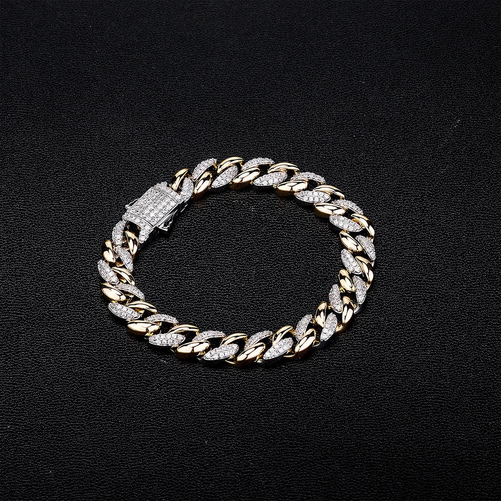 TOPGRILLZ New 9/14MM  Cuban Chain Bracelet With Gold Silver Color Spring Clasp Bling Iced Out CZ Jewelry Gift For Men Women