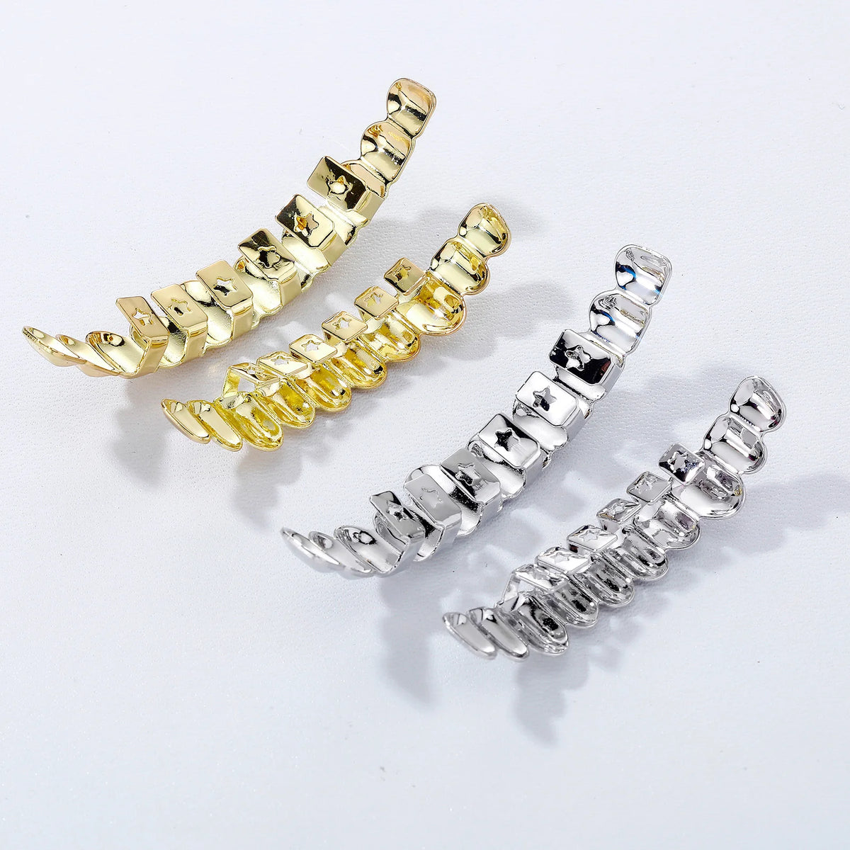 TOPGRILLZ 2Pcs Hip Hop Grillz Set No Stone Solid Mirror Top Bottom 10 Teeth Grills Classic Jewelry Men Women