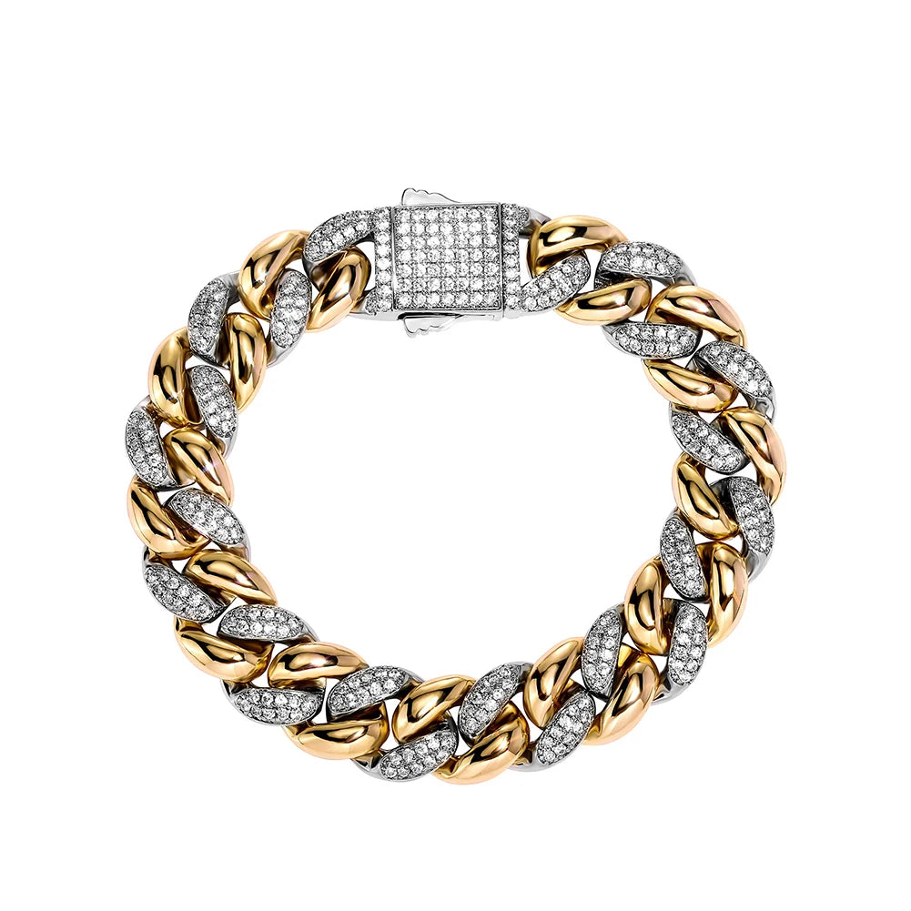 TOPGRILLZ New 9/14MM  Cuban Chain Bracelet With Gold Silver Color Spring Clasp Bling Iced Out CZ Jewelry Gift For Men Women