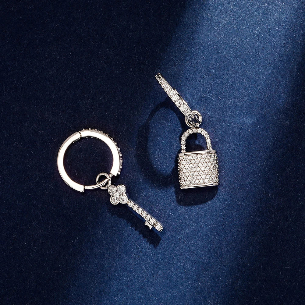 TOPGRILLZ 2022 New Couple Earrings Lock & Key Drop Earrings Iced Micro Pave Cubic Zirconia Earrings Hip Hop Jewelry For Gift