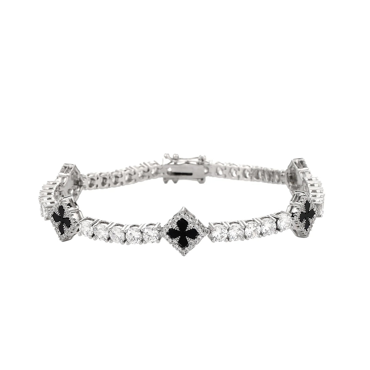 TOPGRILLZ Iced Out Charm Lucky Clover 4mm Tennis Bracelet Black Drip Oil Micro Paved Cubic Zircon Chain For Men Women Jewelry