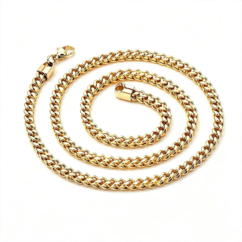 TOPGRILLZ Stainless Steel 4mm Franco Link Chain Necklace High Polish Mirror Finish Double Layer Hip Hop Jewelry Men Women