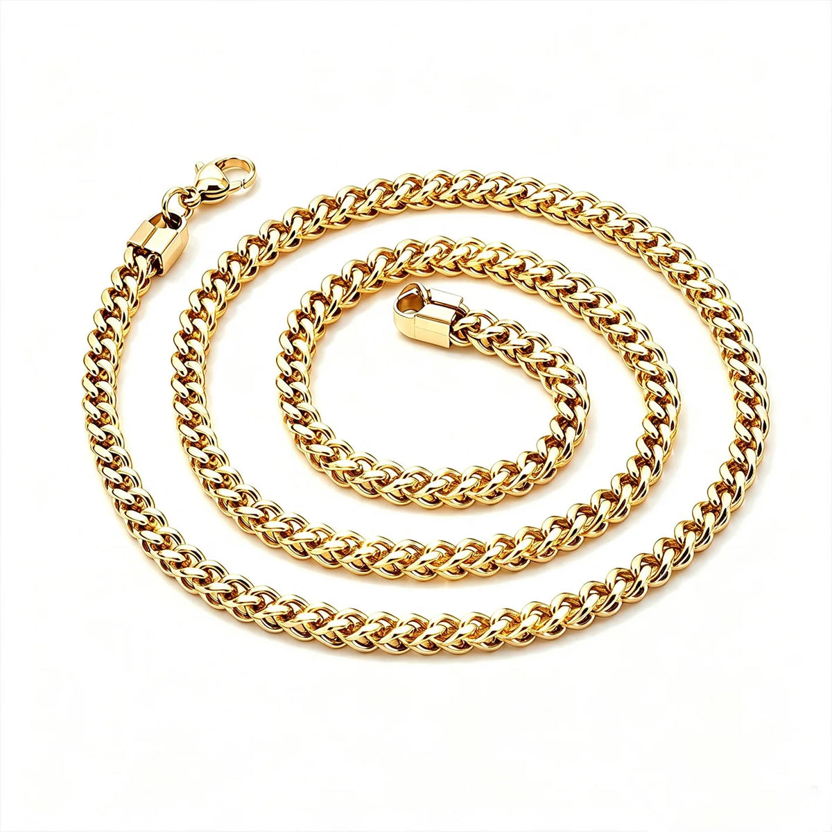 TOPGRILLZ Stainless Steel 4mm Franco Link Chain Necklace High Polish Mirror Finish Double Layer Hip Hop Jewelry Men Women