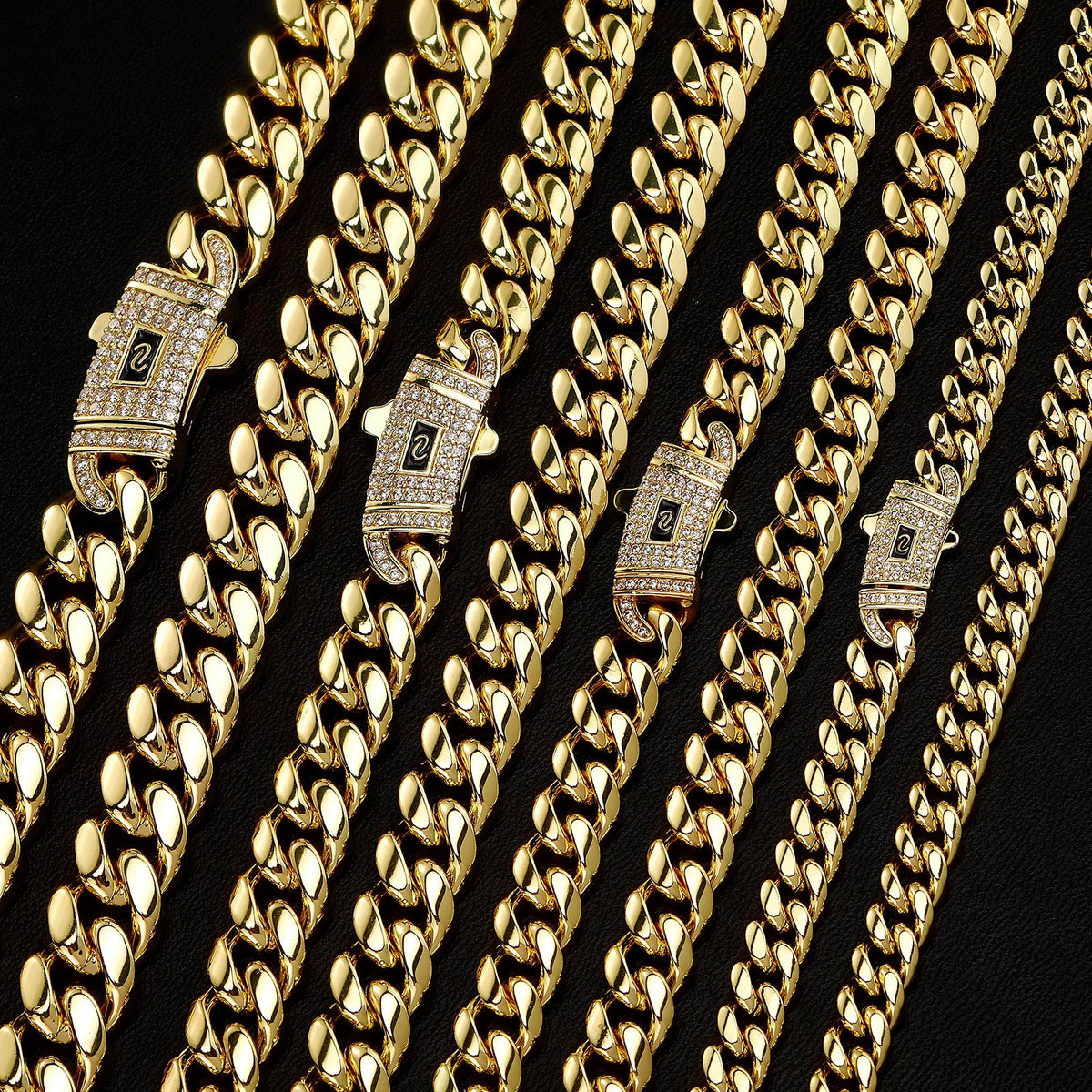 TOPGRILLZ Solid Stainless Steel Cuban Chain Necklace Anti-Rust CZ Iced Straight & Curved Lock Clasp 8-14mm Hip Hop Jewelry