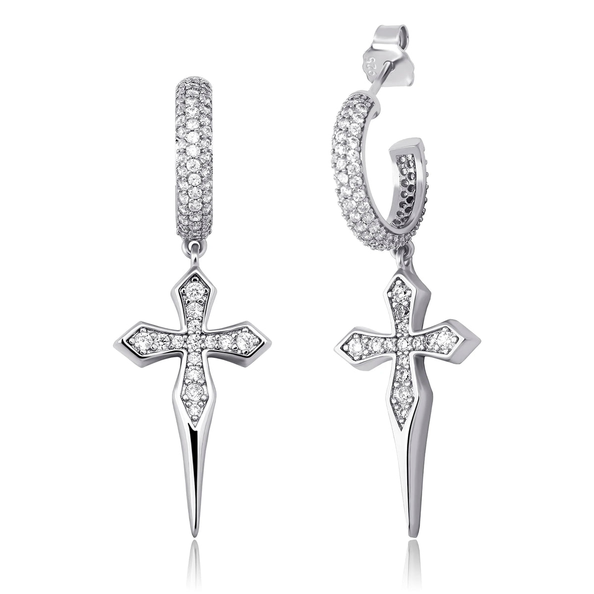 TOPGRILLZ Black CZ Ear Cuff Earrings Gun Plated Helloween Cross C-Shape Iced Out Hip Hop Gothic Jewelry Men Women