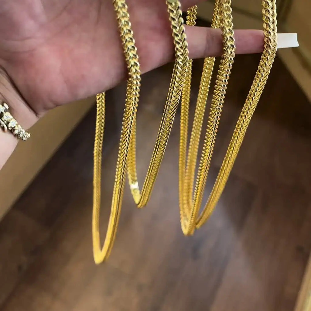TOPGRILLZ Stainless Steel 4mm Franco Link Chain Necklace High Polish Mirror Finish Double Layer Hip Hop Jewelry Men Women