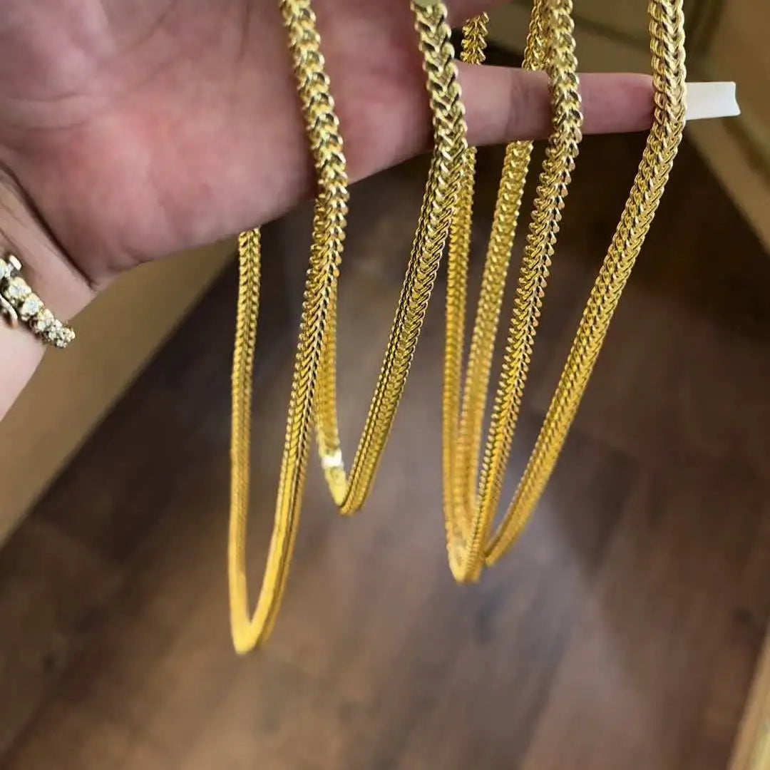 TOPGRILLZ Stainless Steel 4mm Franco Link Chain Necklace High Polish Mirror Finish Double Layer Hip Hop Jewelry Men Women
