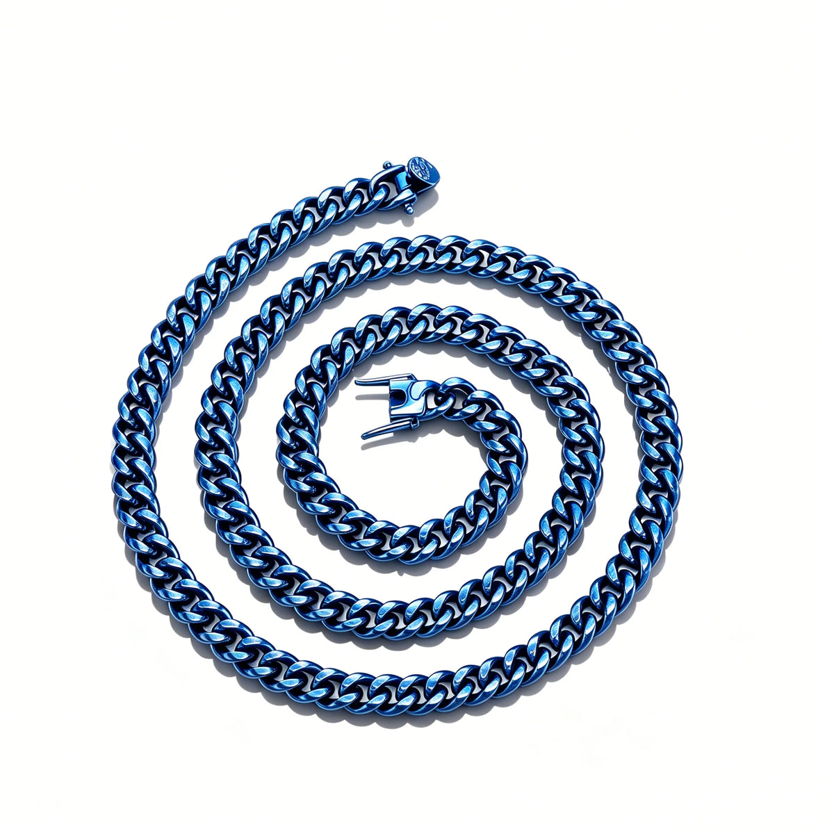 TOPGRILLZ Hip Hop Streetwear Jewelry Blue Polish Thick Cuban Link Chain Necklace/Bracelet Stainless Steel 8mm 10mm For Men&Women