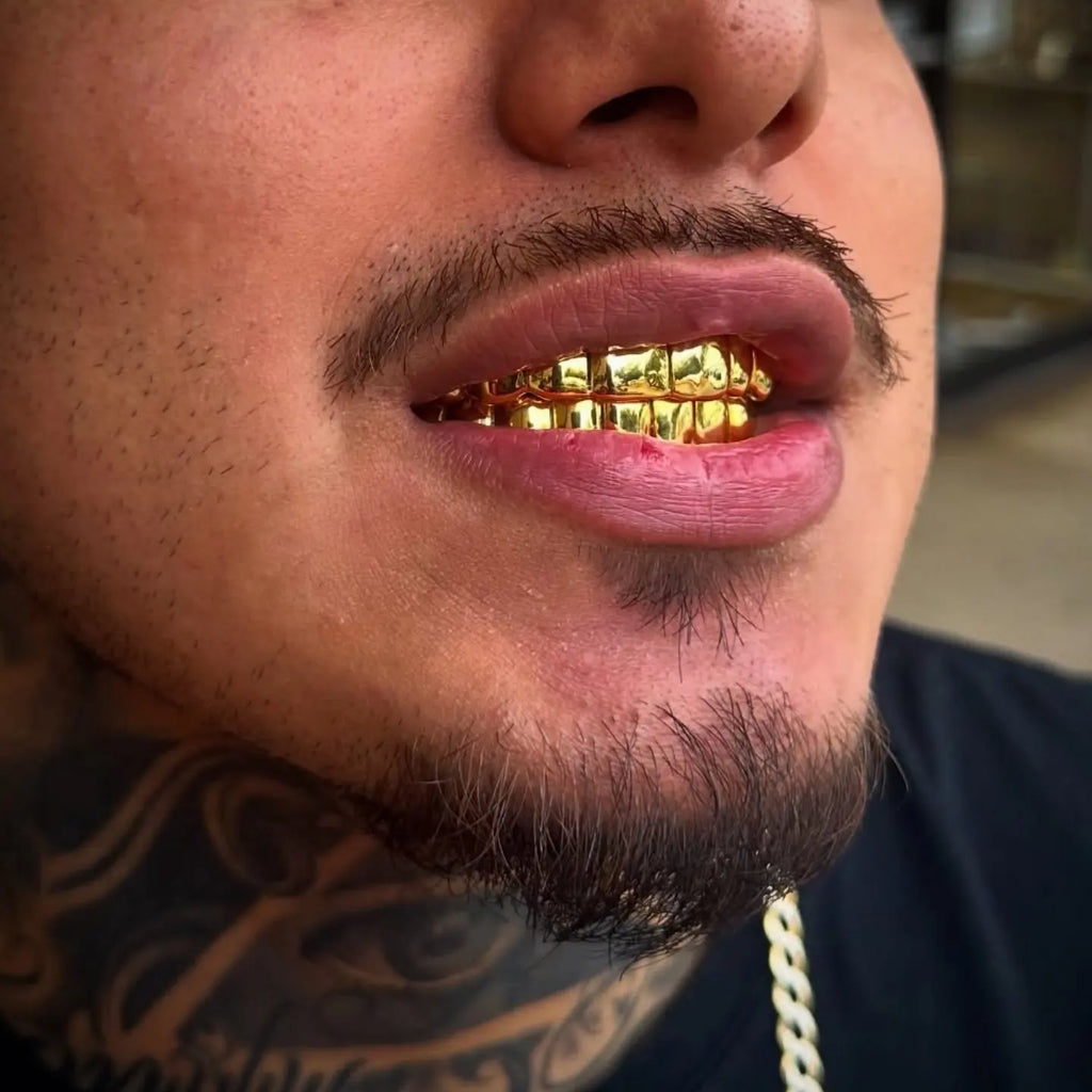 TOPGRILLZ 2Pcs Hip Hop Grillz Set No Stone Solid Mirror Top Bottom 10 Teeth Grills Classic Jewelry Men Women
