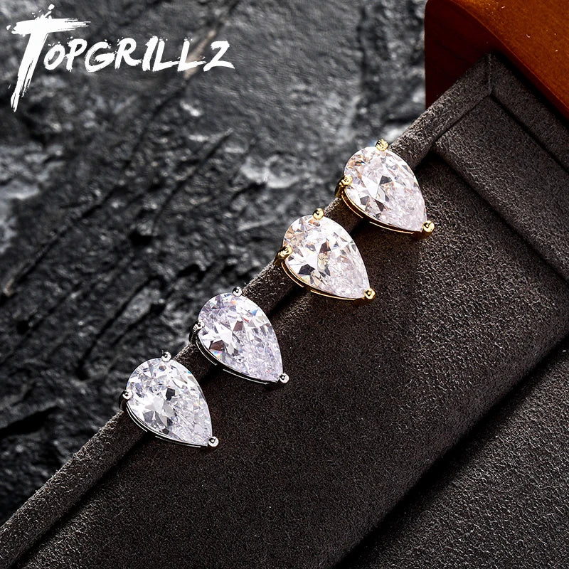 TOPGRILLZ Cute 4/5/6/8MM Iced Out Water Drop Earring Bling Bling Cubic zirconia Ear Studs For Wedding Jewelry