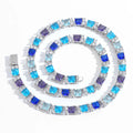 TOPGRILLZ Blue Zircon Tennis Chain Silver Plated Square Color CZ Iced Out Necklace Bracelet Box Clasp Hip Hop Jewelry Men Women