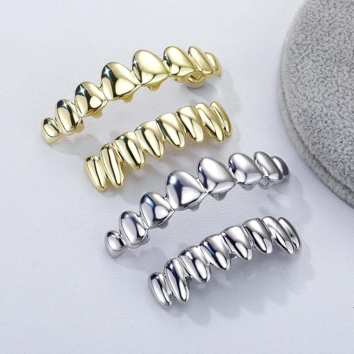TOPGRILLZ 8 Top 8 Bottom Grillz Set No Stone Mirror Polished Realistic Teeth Outline Hip Hop Decorative Tooth Jewelry Men Women