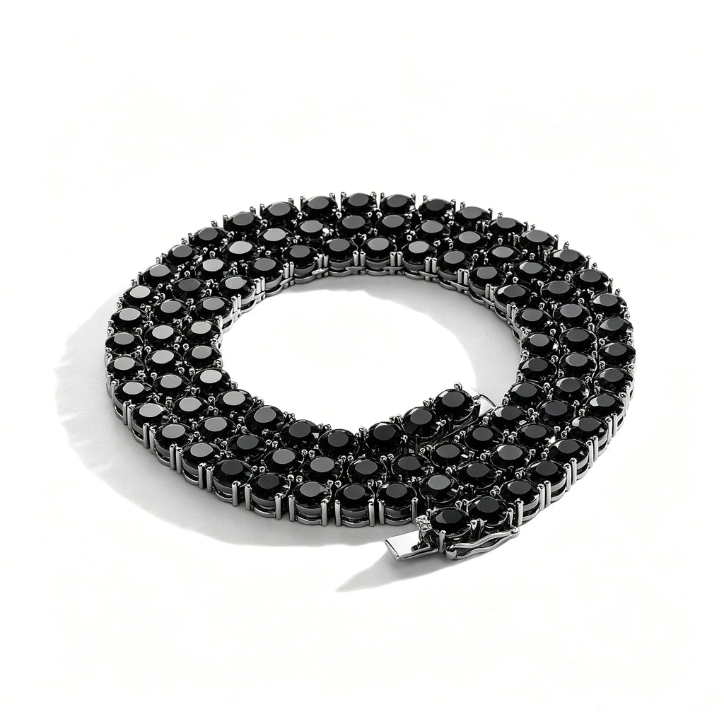 TOPGRILLZ 2PC Classic Versatile 3-5MM Tennis Chain Hip Hop Jewelry Set in Black & White CZ - Festival Gift For Men&Women